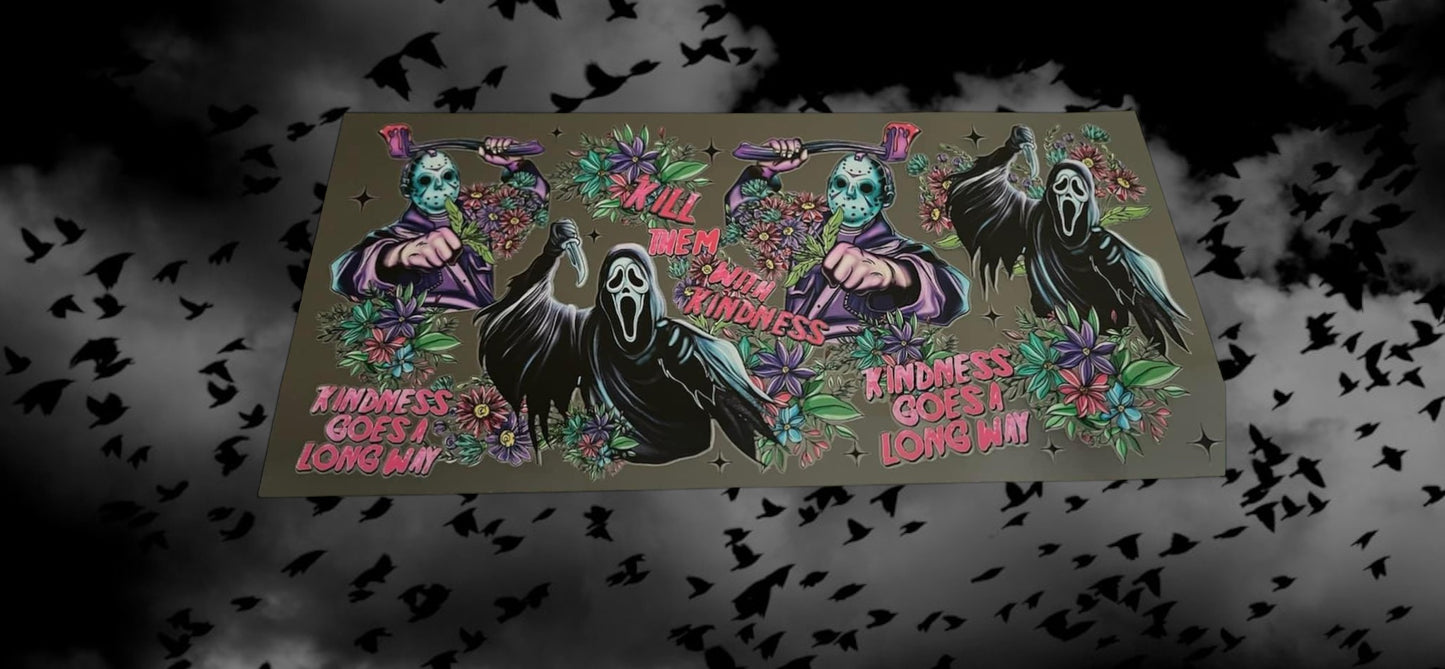 Halloween Horror & Friends Floral-Holiday 16oz UV DTF Double Sided Cup Wrap