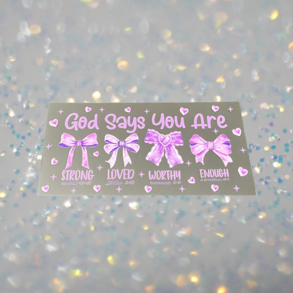 God Says You Are (Purple)-16oz UV DTF Double Sided Cup Wrap