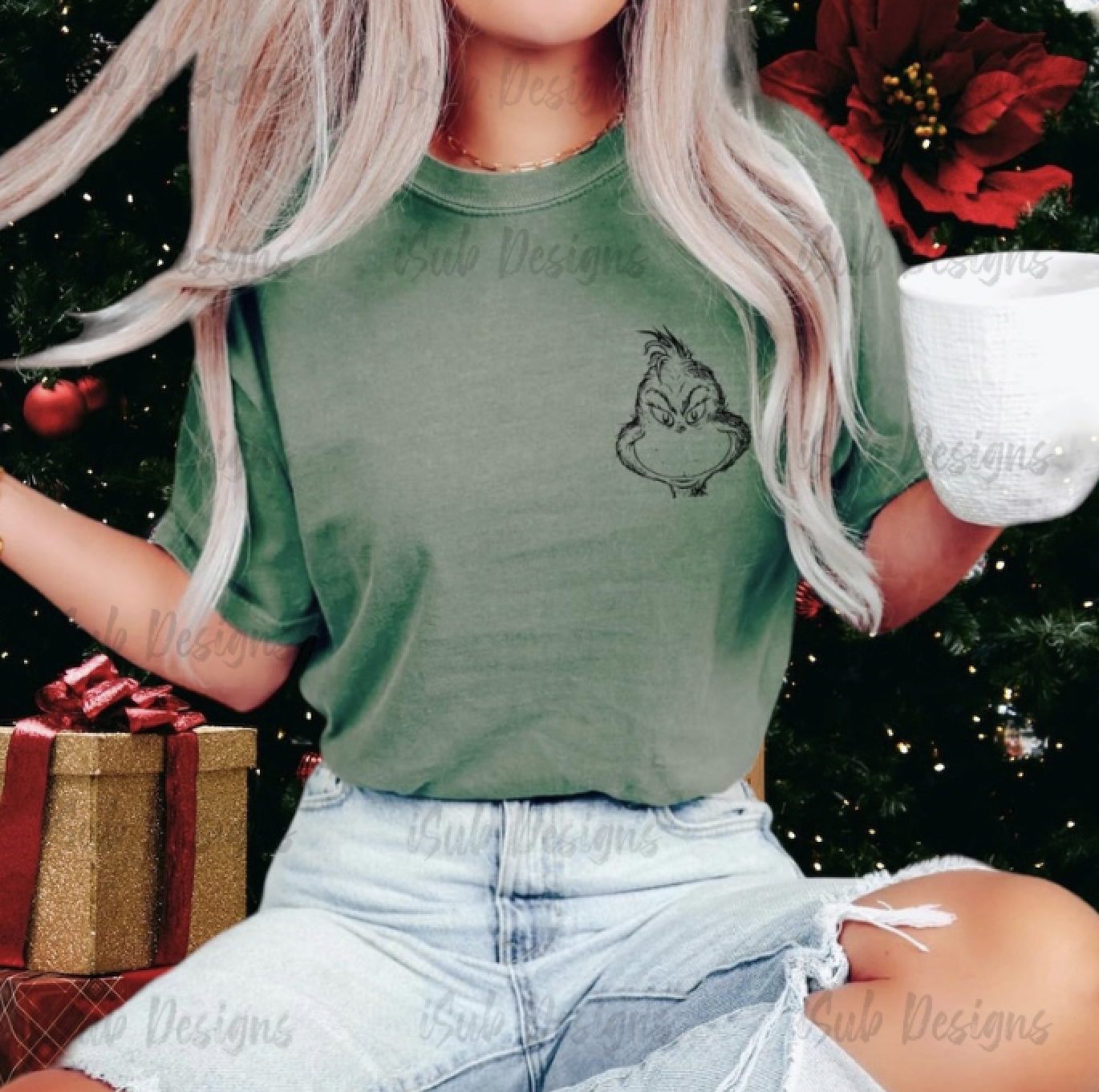 Christmas Grinch Pocket Face T-Shirt