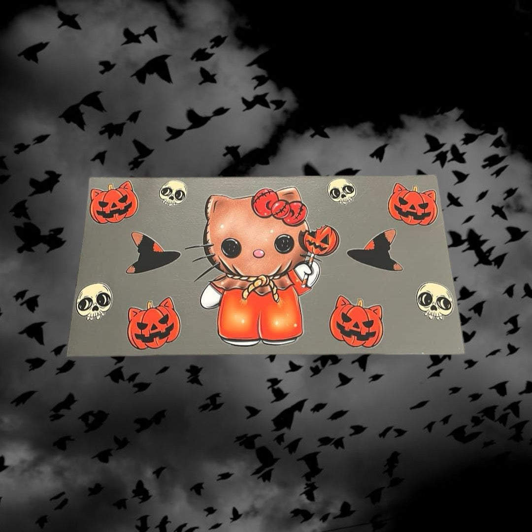 Halloween Scarecrow Kitty-Holiday 16oz UV DTF Double Sided Cup Wrap