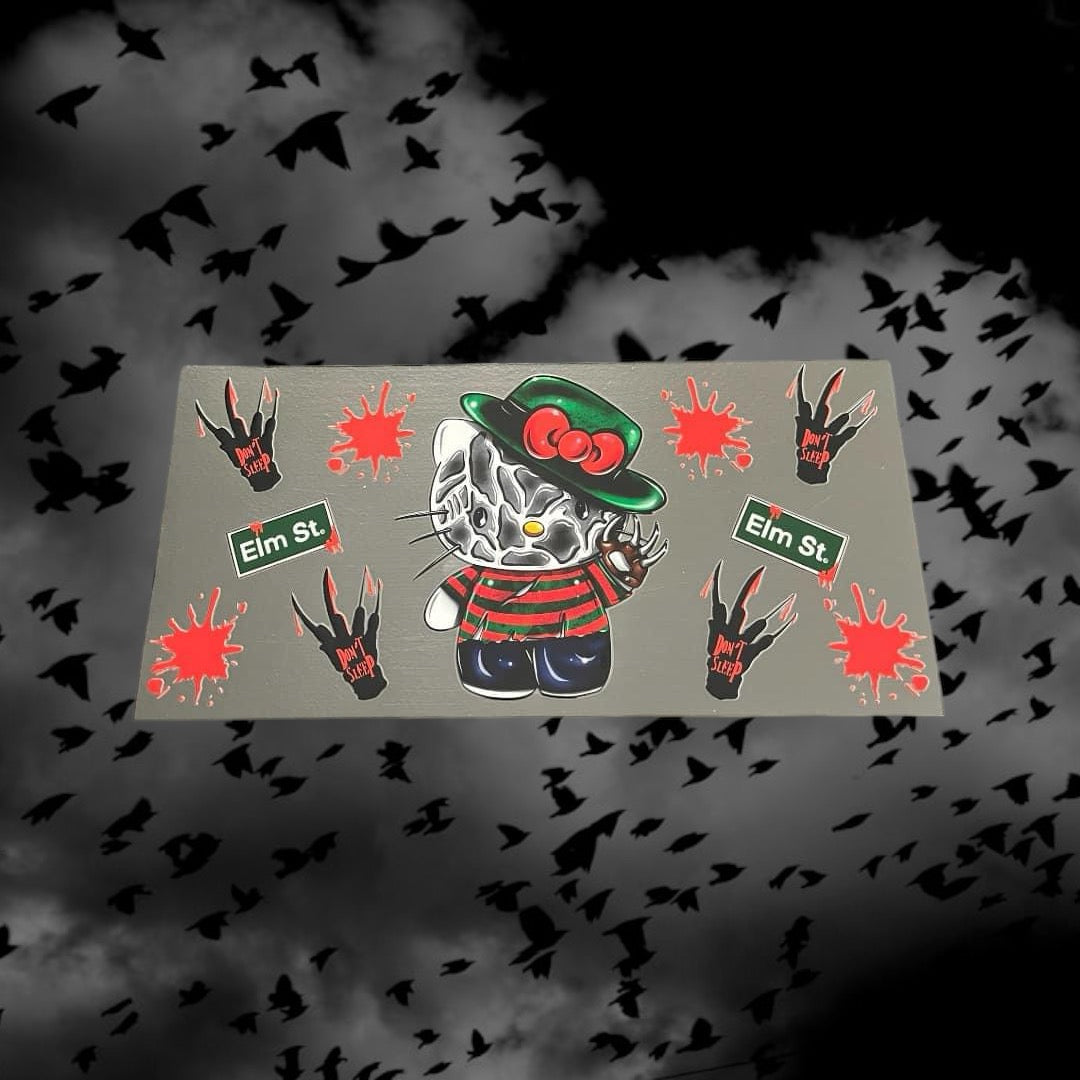 Halloween Kitty Elm St-Holiday 16oz UV DTF Double Sided Cup Wrap