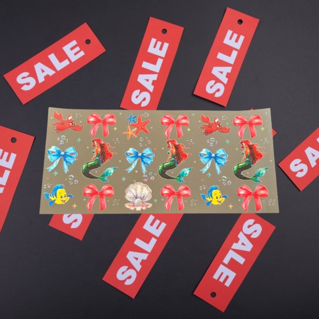 Mermaid Princess w/Bows & Friends-CLEARANCE 16oz UV DTF Double Sided Cup Wrap