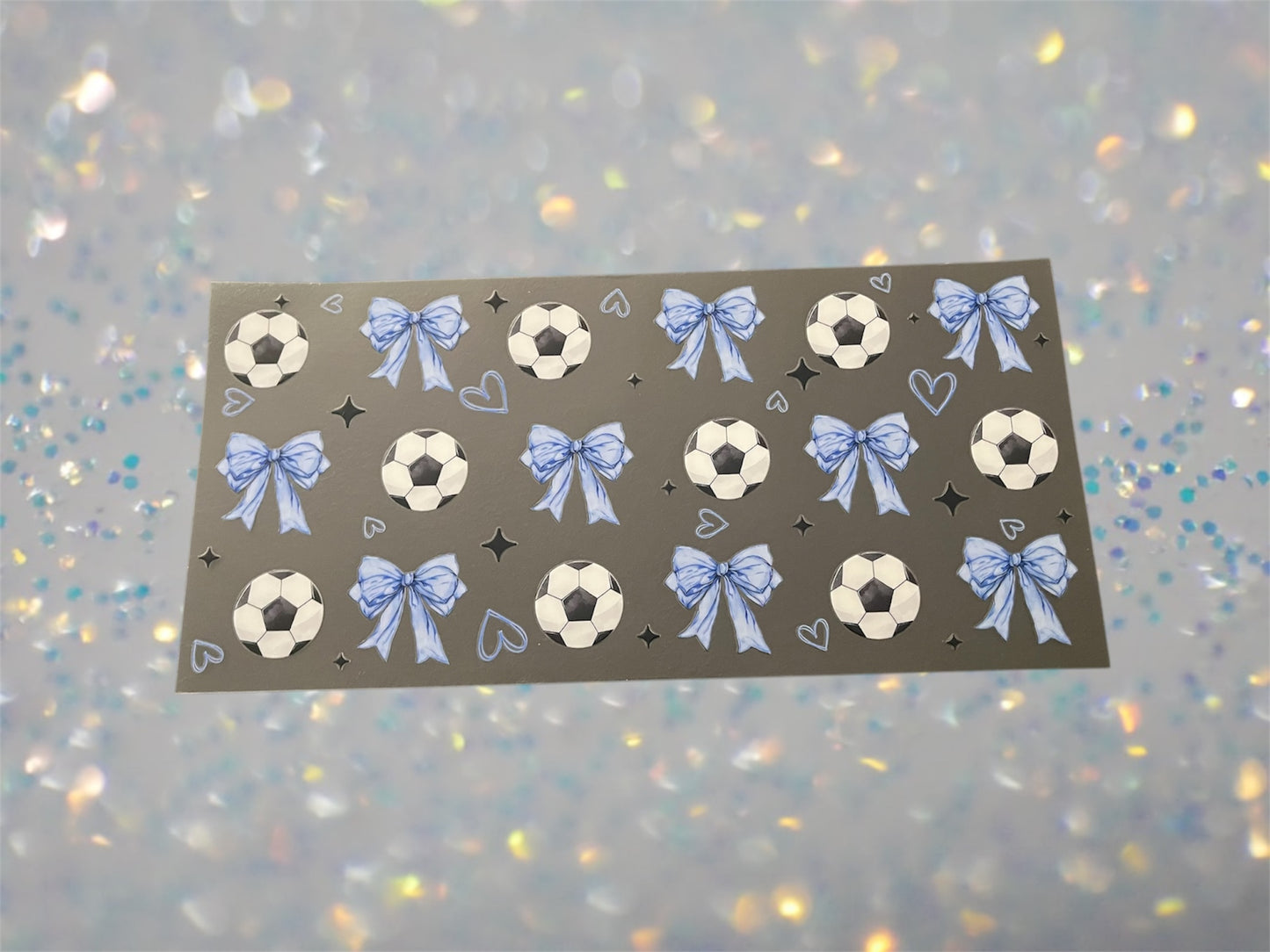 Soccer w/Blue Bows-16oz UV DTF Double Sided Cup Wrap