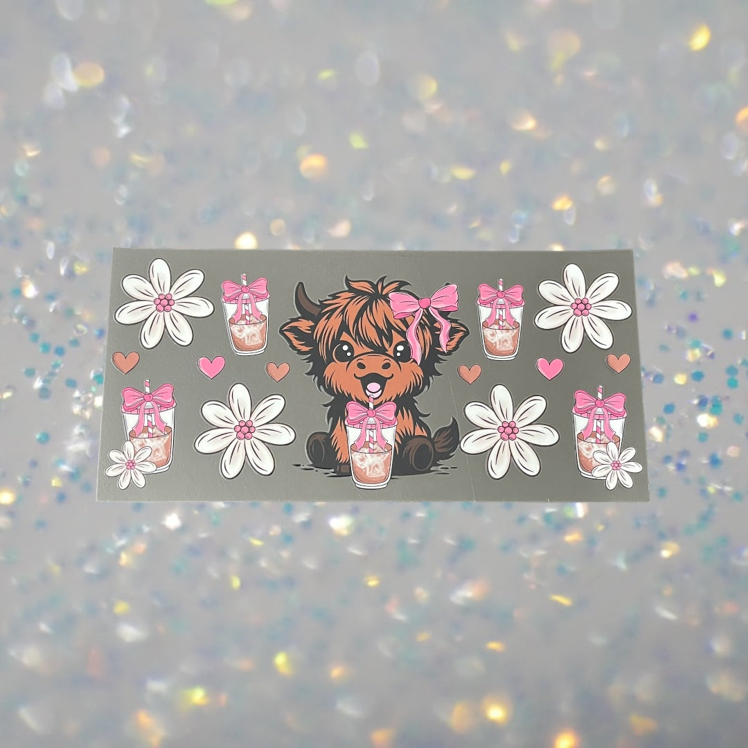 Floral Baby Cow -16oz UV DTF Double Sided Cup Wrap