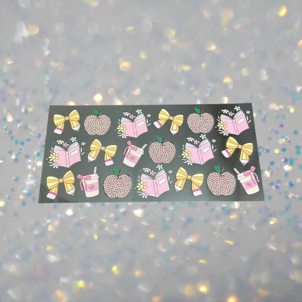 Teacher w/Bows Leopard-16oz UV DTF Double Sided Cup Wrap