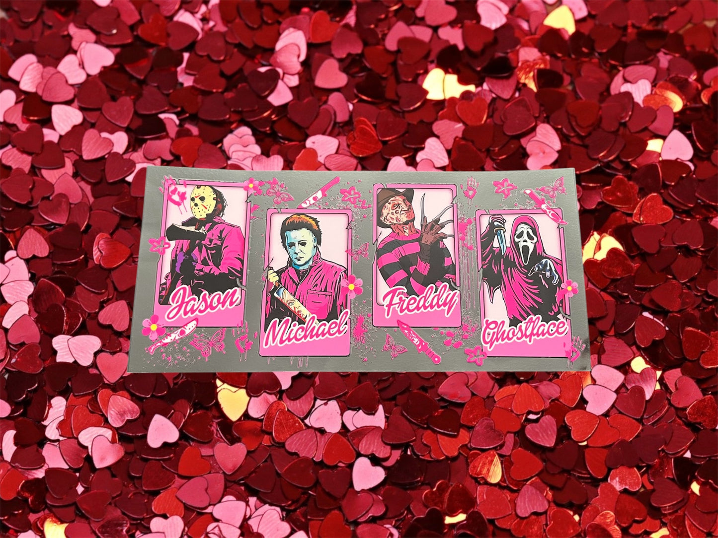 Valentines Day Pink Horror w/friends-Holiday 16oz UV DTF Double Sided Cup Wrap