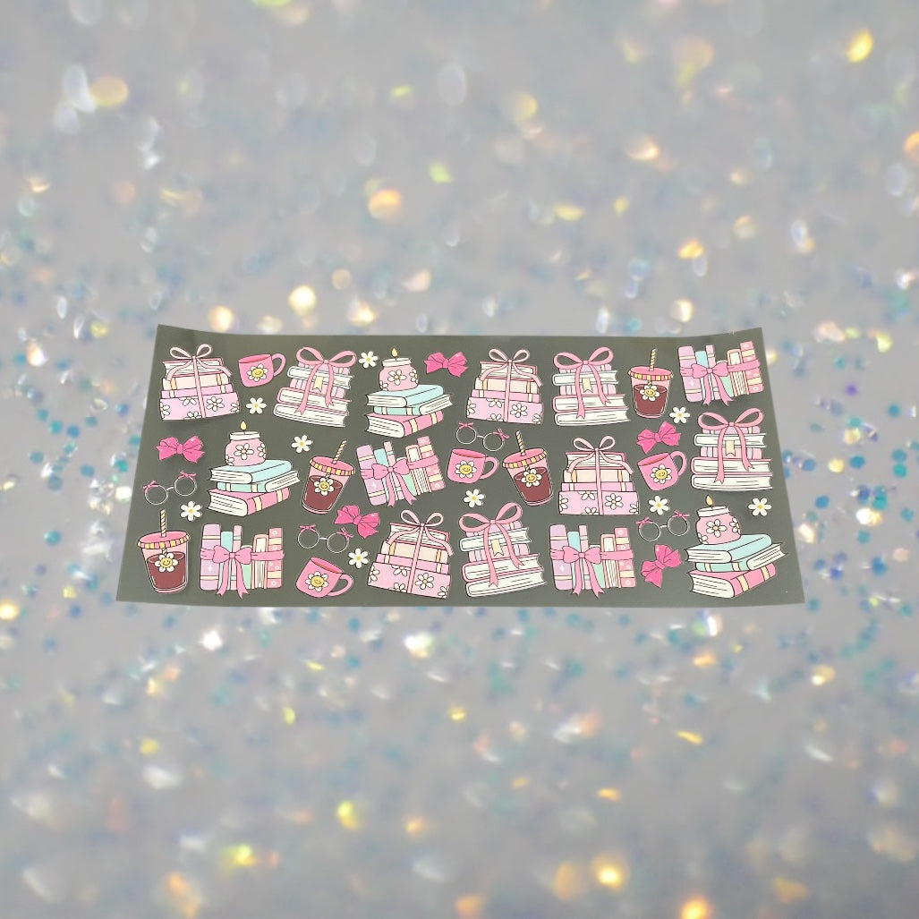 Pink Bows Coffee & Books-16oz UV DTF Double Sided Cup Wrap