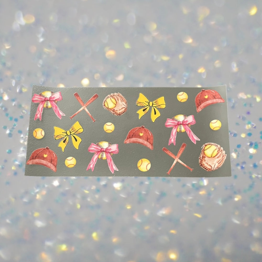 Softball w/Bows-16oz UV DTF Double Sided Cup Wrap