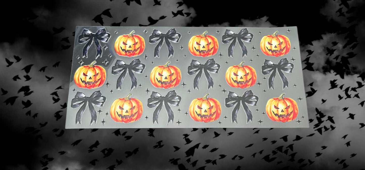 Halloween Pumpkin w/Bows-Holiday 16oz UV DTF Double Sided Cup Wrap