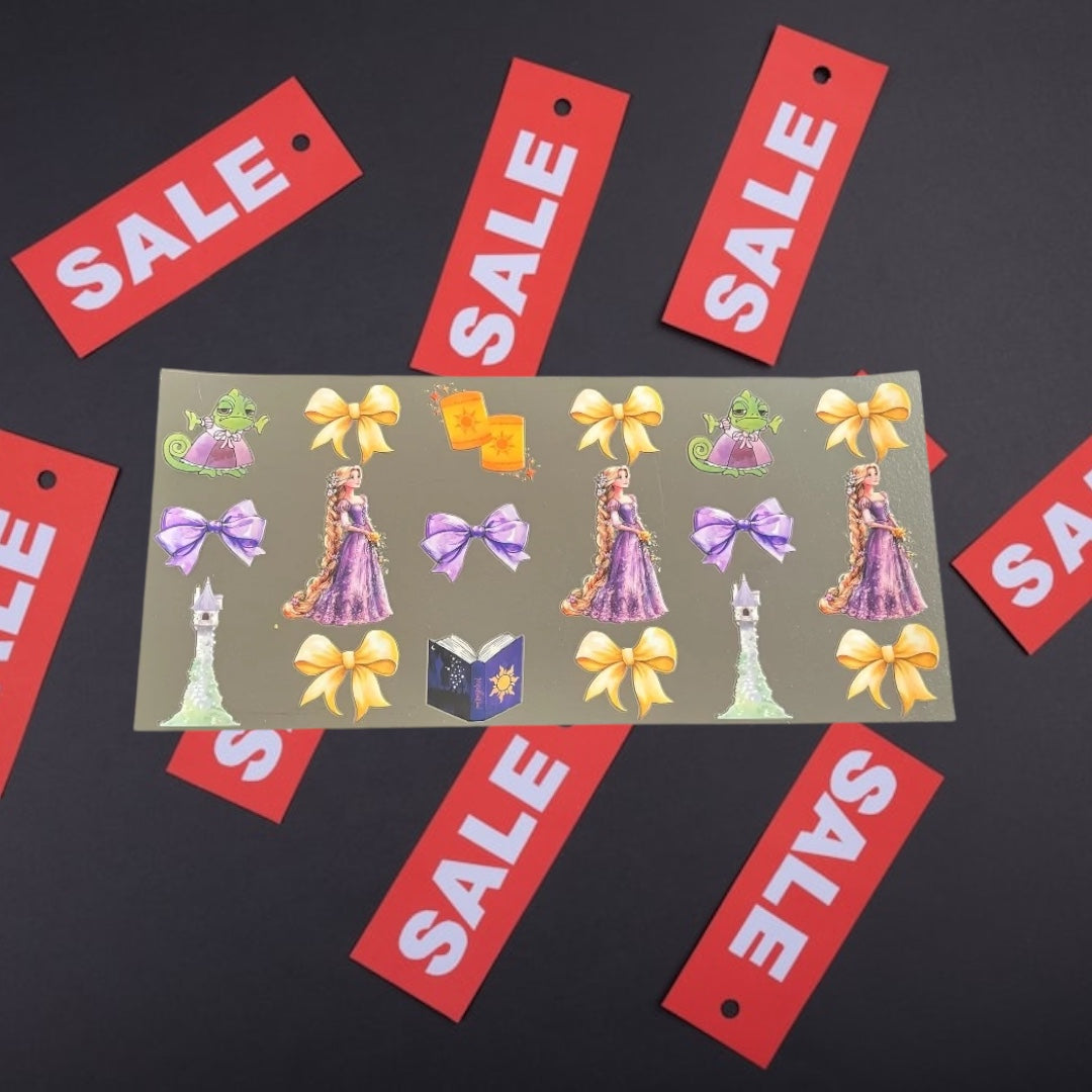 Tangled Princess w/Bows & Friends-CLEARANCE 16oz UV DTF Double Sided Cup Wrap