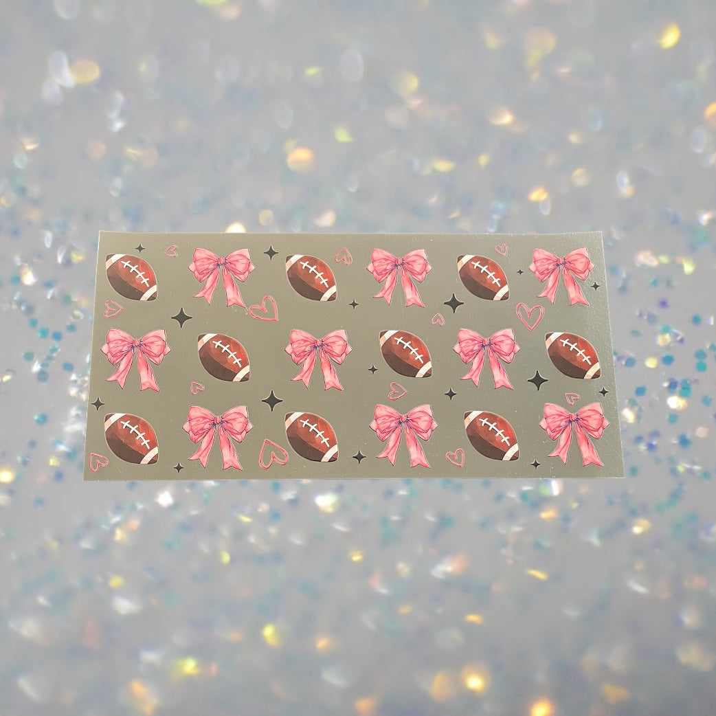 Football w/Pink bows-16oz UV DTF Double Sided Cup Wrap