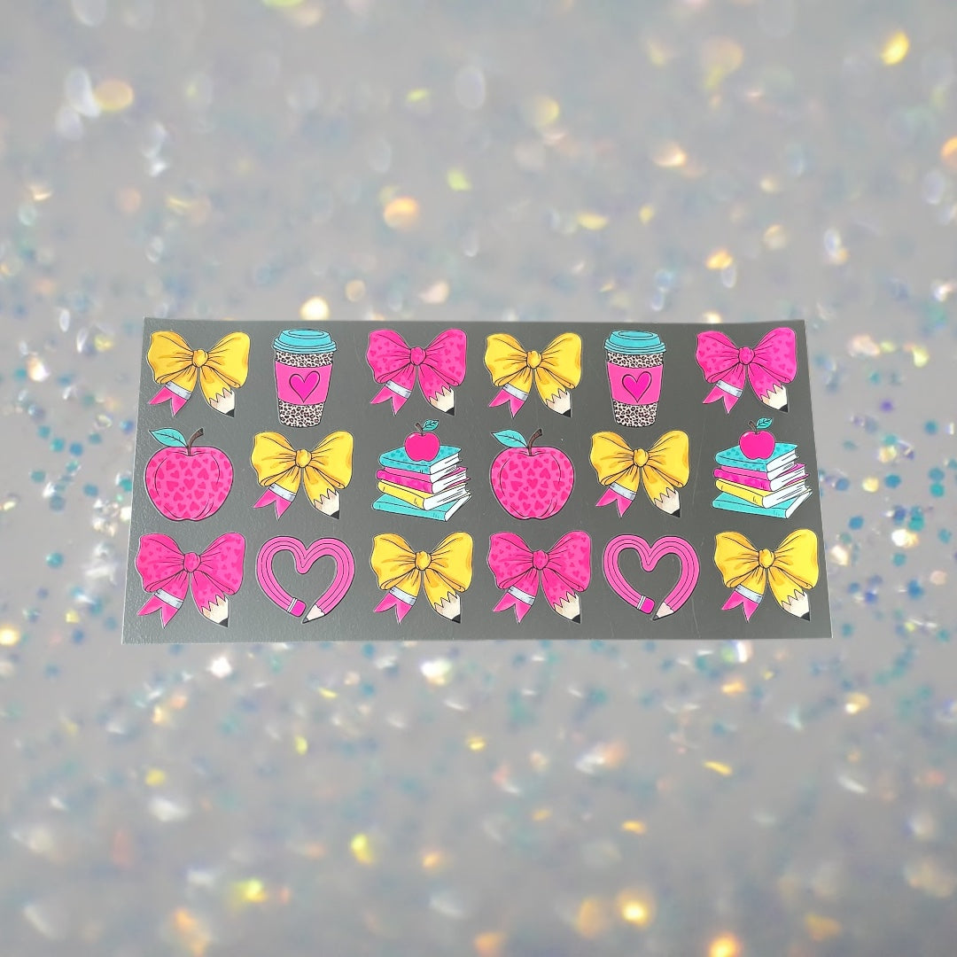 Teacher w/Bows-16oz UV DTF Double Sided Cup Wrap