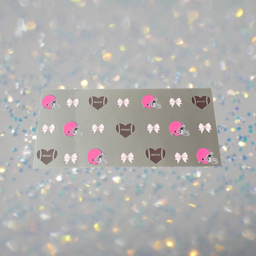 Pink Football Hearts w/Bows-16oz UV DTF Double Sided Cup Wrap