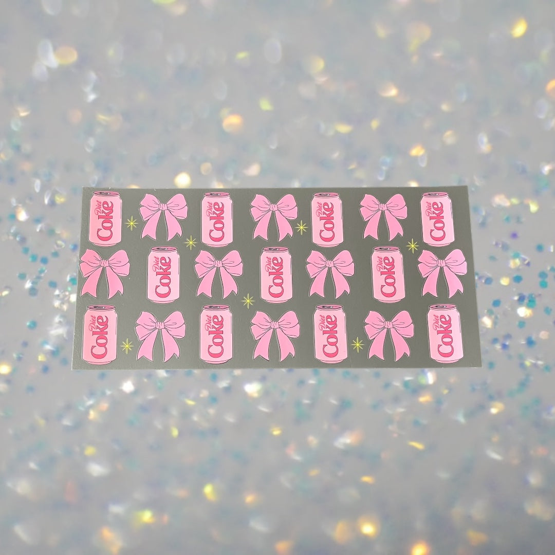 Pink Diet Cola w/Bows -16oz UV DTF Double Sided Cup Wrap