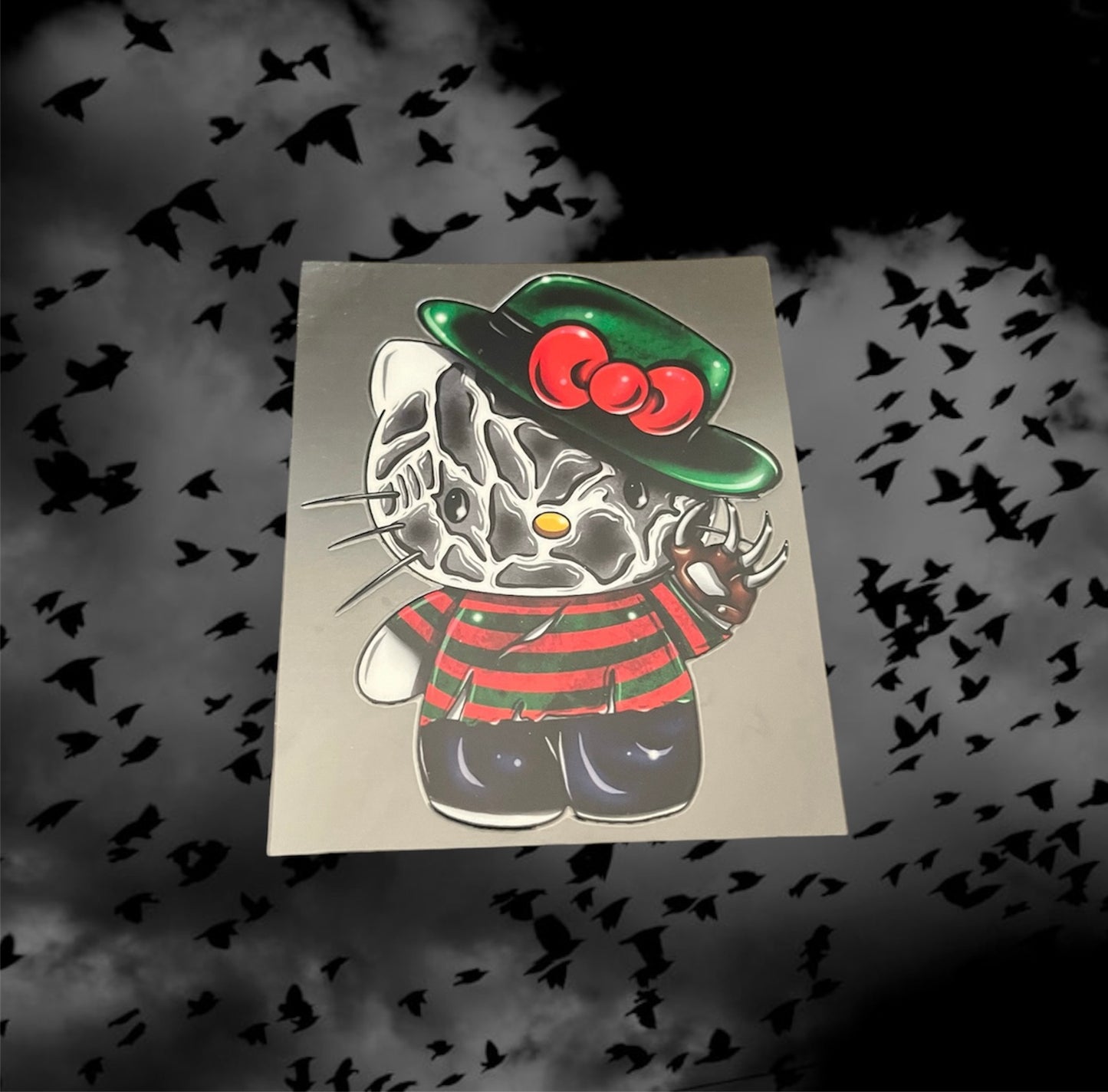 Halloween Kitty Elm St.-Holiday UV DTF Double Sided 4" Decal