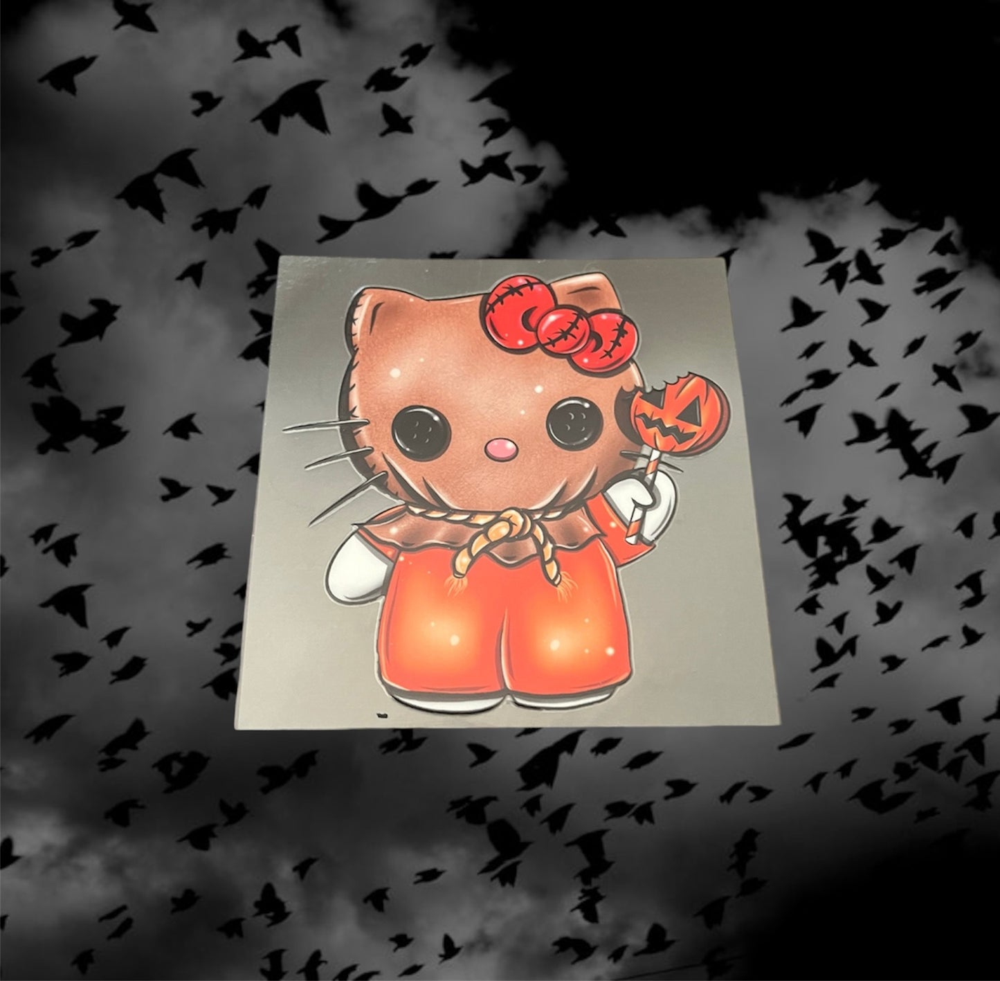 Halloween Scarecrow Kitty-Holiday UV DTF Double Sided 4" Decal