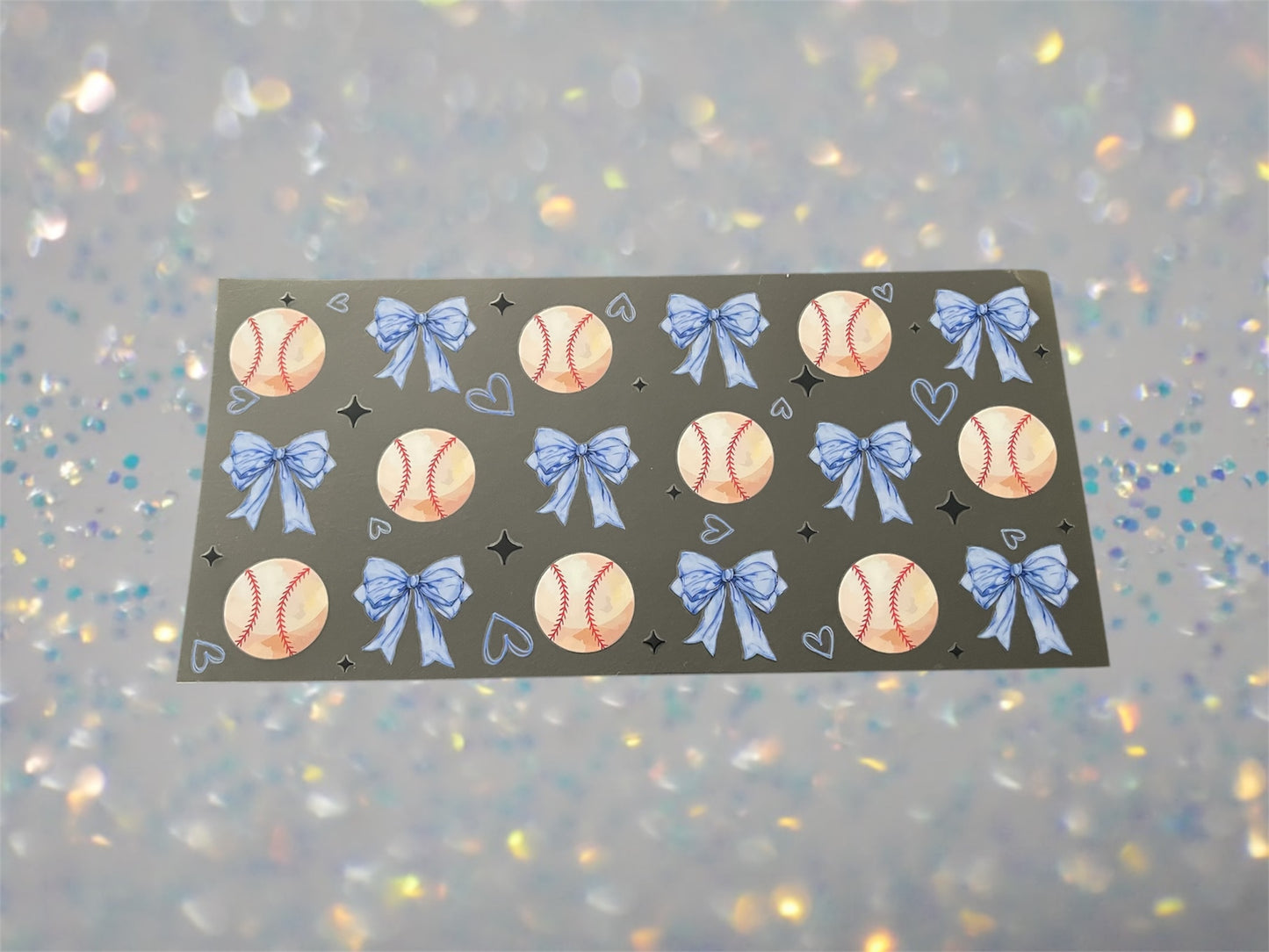 Baseball w/Blue Bows-16oz UV DTF Double Sided Cup Wrap