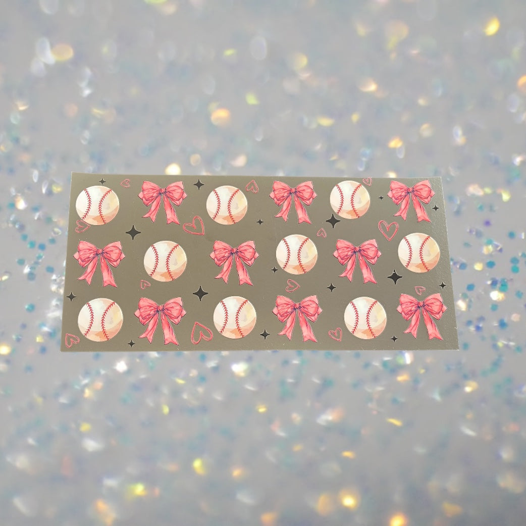 Baseball w/Pink Bows-16oz UV DTF Double Sided Cup Wrap