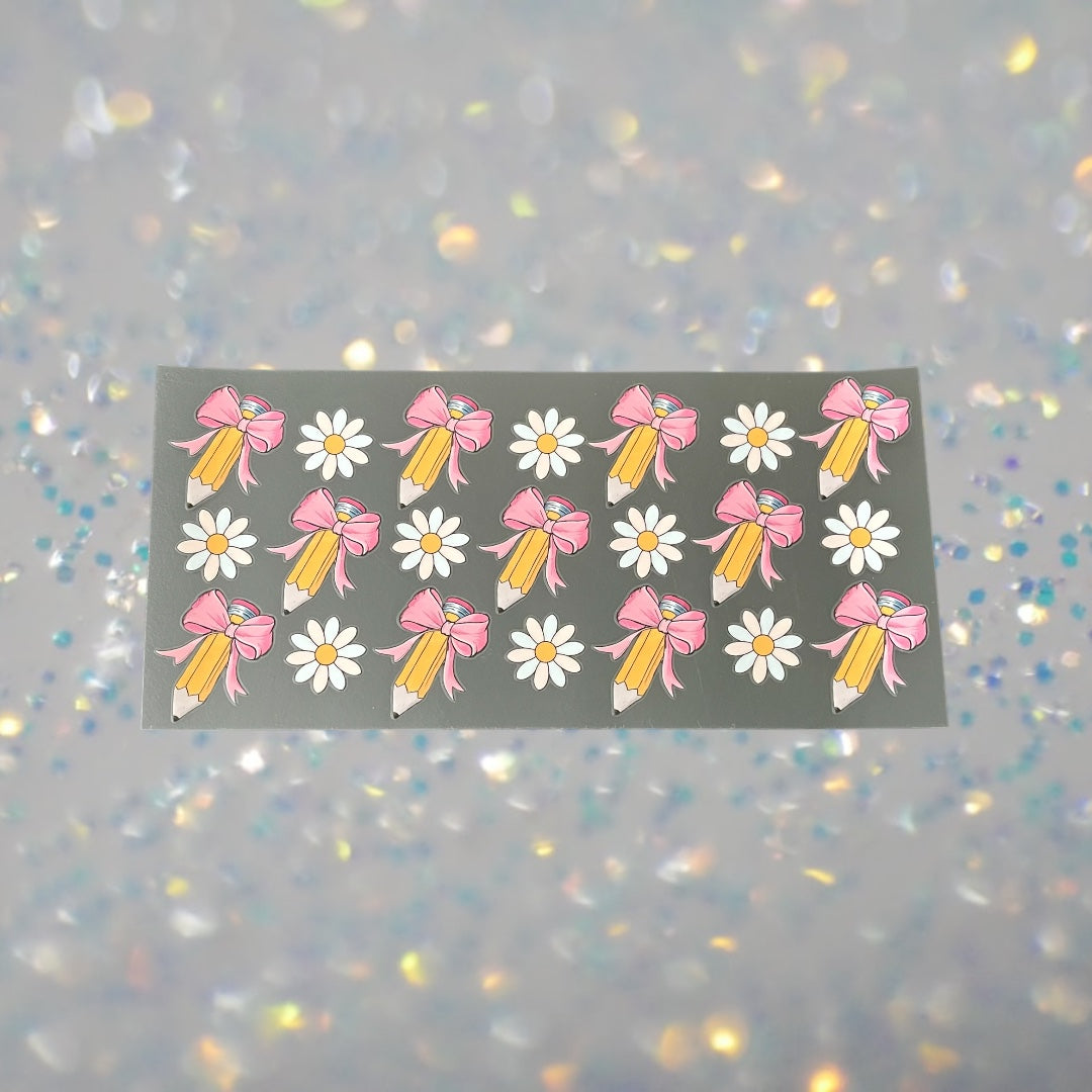 Teacher Floral Pencils w/Bows -16oz UV DTF Double Sided Cup Wrap