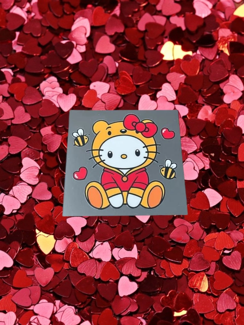 Valentines Day Kitty Bear- Holiday UV DTF Double Sided 4" Decal