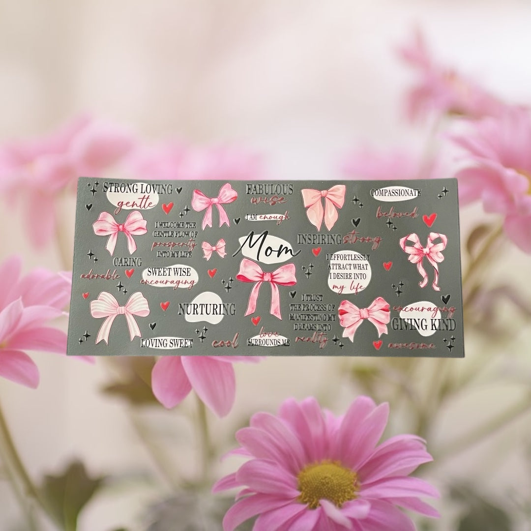 Mother's Day Mom w/Bows-Holiday 16oz UV DTF Double Sided Cup Wrap