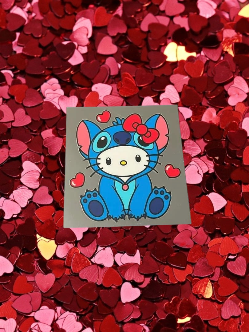 Valentines Day Blue Alien Kitty-Holiday UV DTF Double Sided 4" Decal