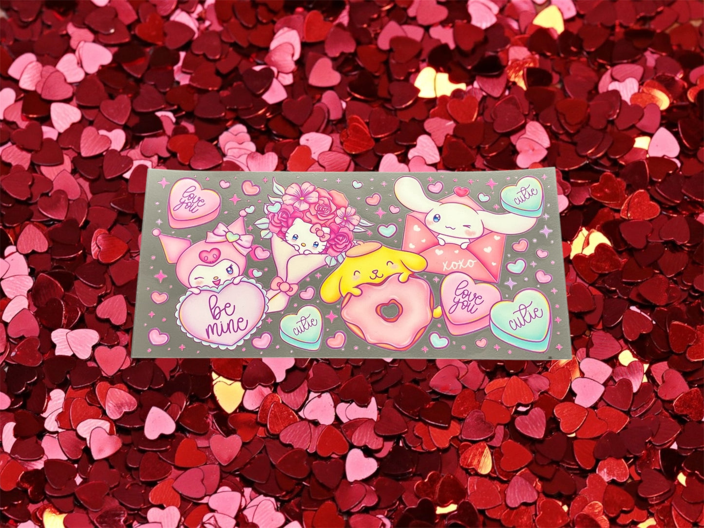 Valentines Day Kitty Conversation Hearts- Holiday 16oz UV DTF Double Sided Cup Wrap