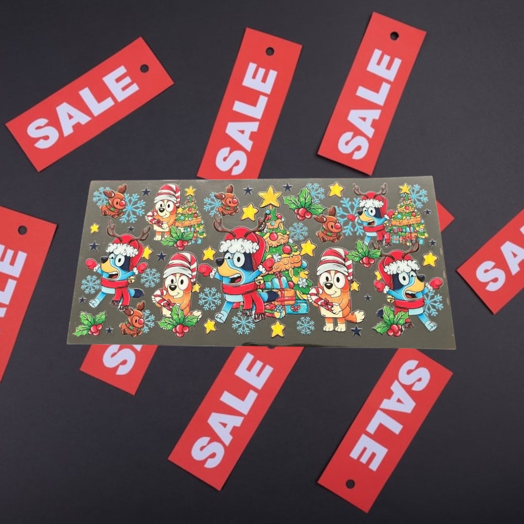 Christmas Blue Dog & Friends -CLEARANCE Holiday 16oz UV DTF Double Sided Cup Wrap