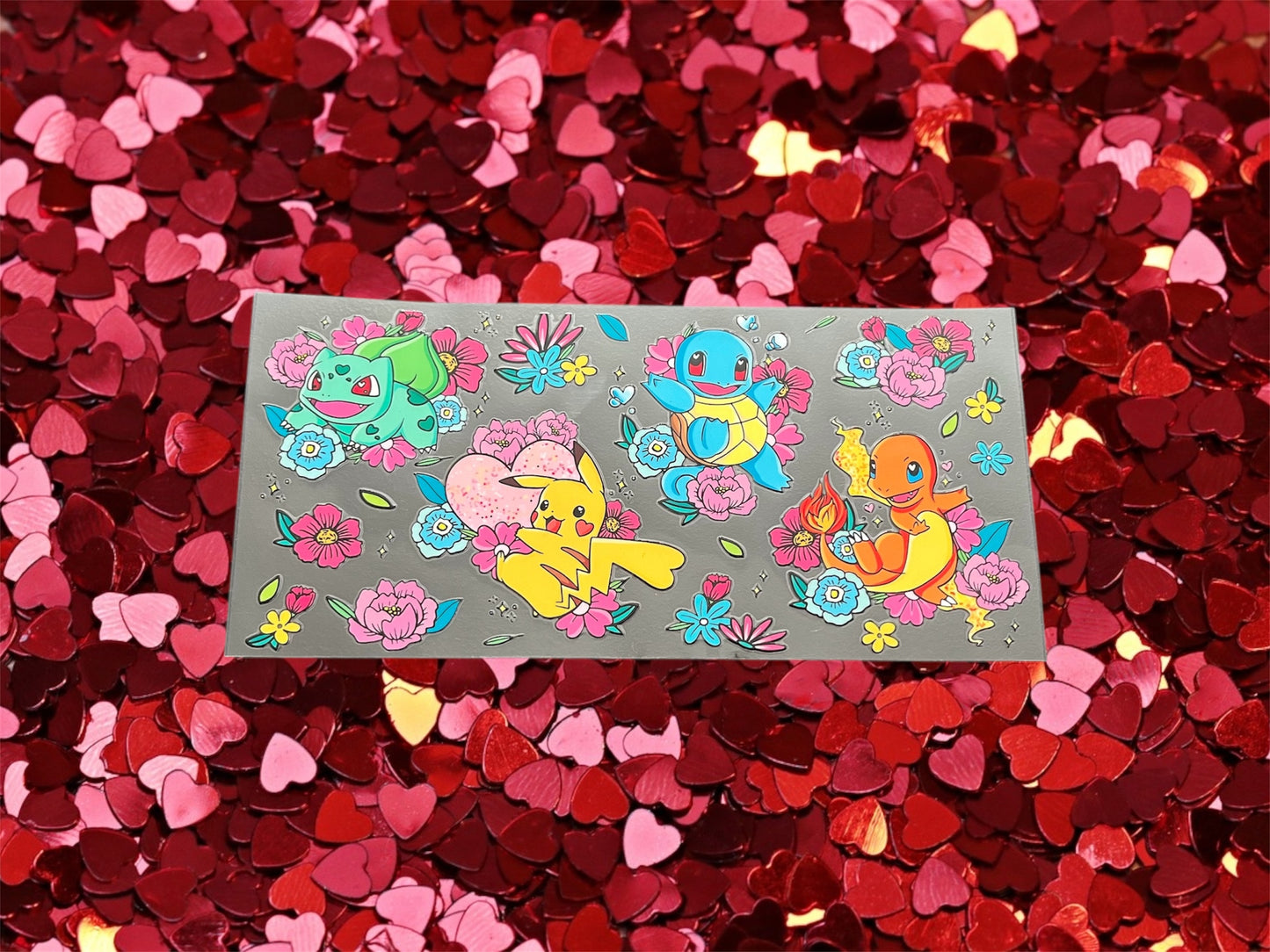 Valentines Day PKMN & Friends Floral -Holiday 16oz UV DTF Double Sided Cup Wrap