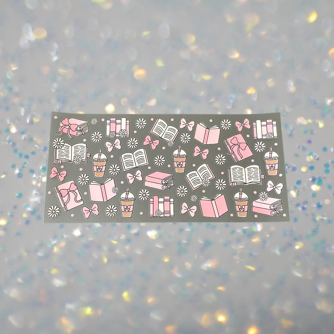 Floral Books w/Bows -16oz UV DTF Double Sided Cup Wrap