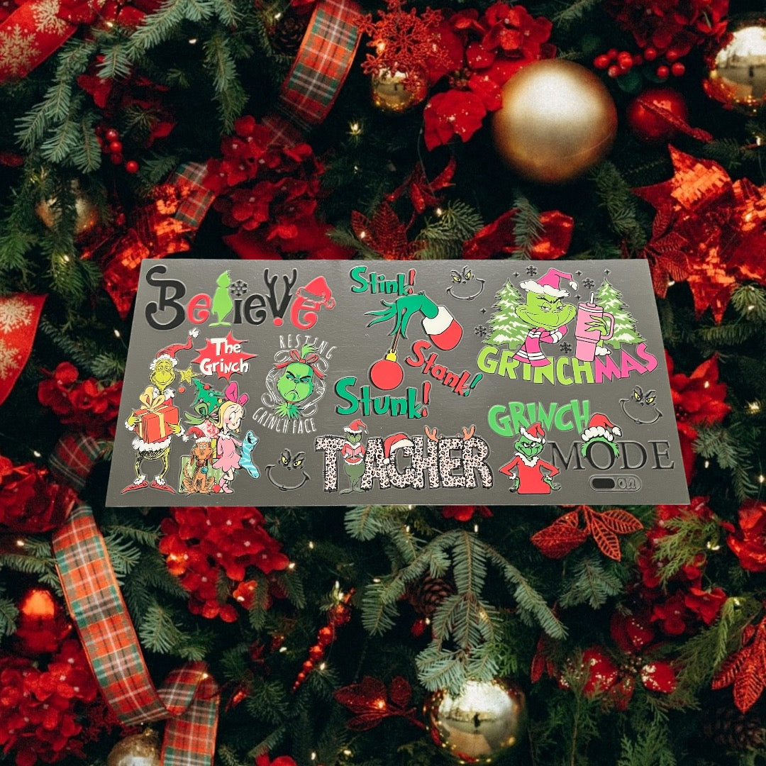 Christmas Grinch Teacher -Holiday 16oz UV DTF Double Sided Cup Wrap