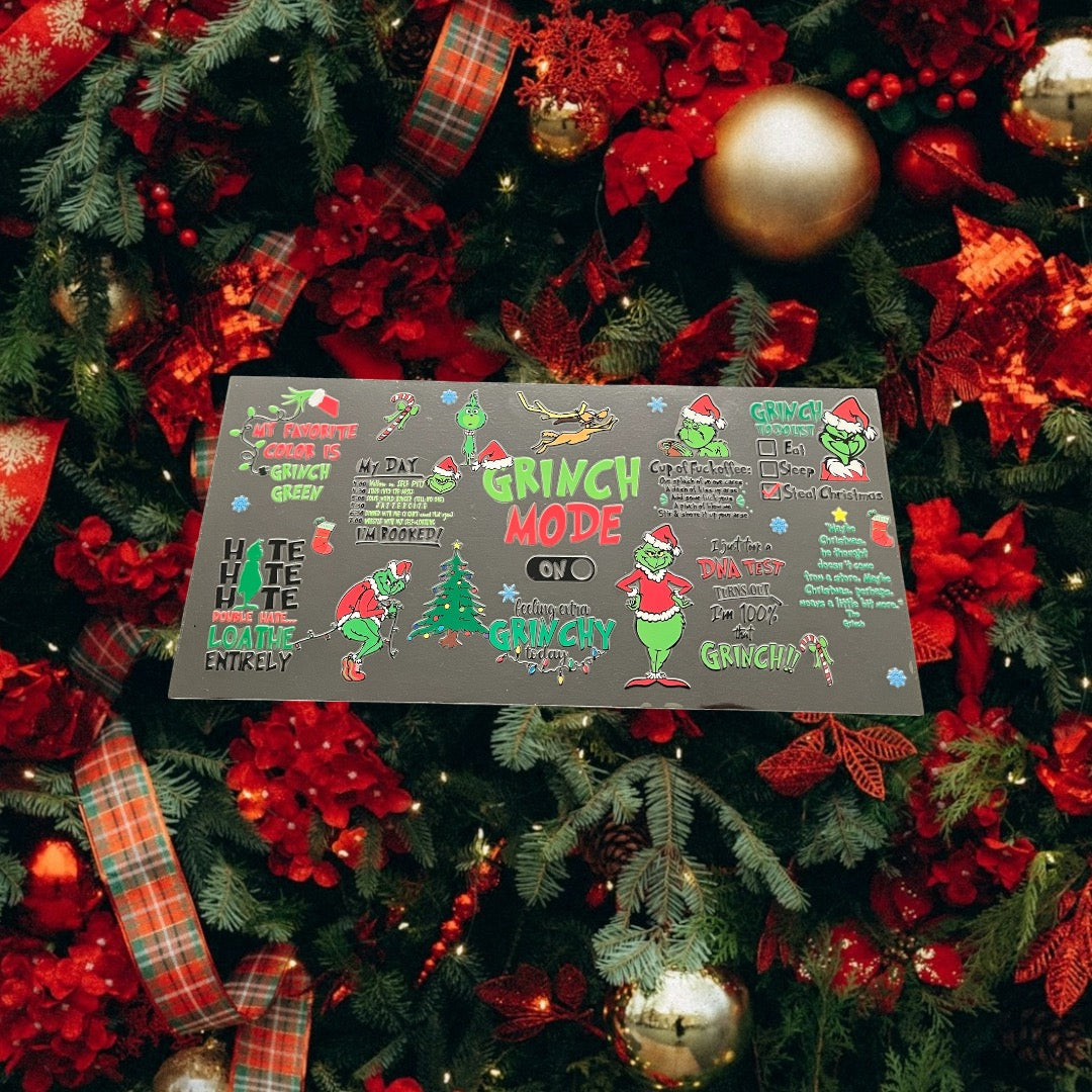 Christmas Grinch Mode -Holiday 16oz UV DTF Double Sided Cup Wrap