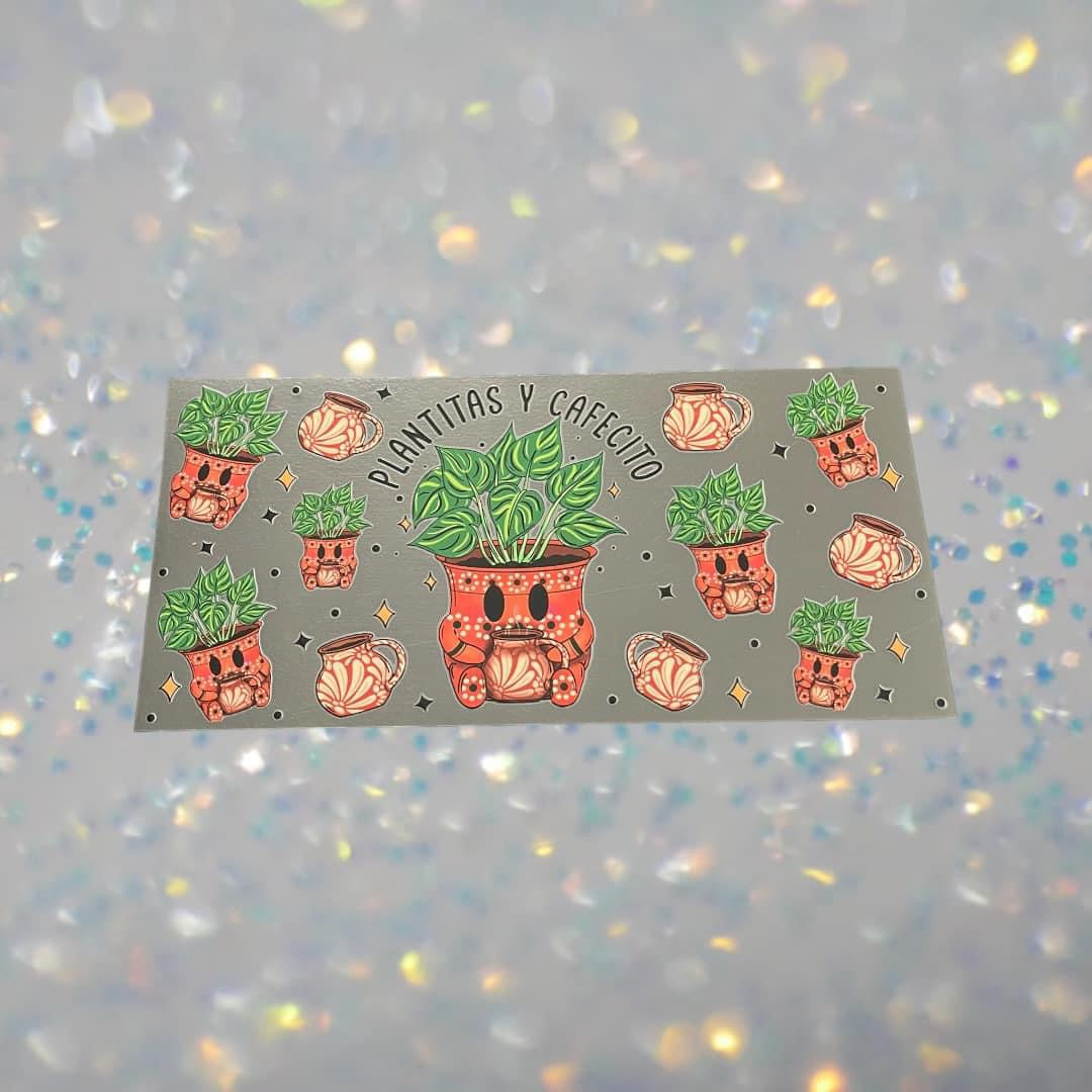 Plantitas Y Cafecito-16oz UV DTF Double Sided Cup Wrap