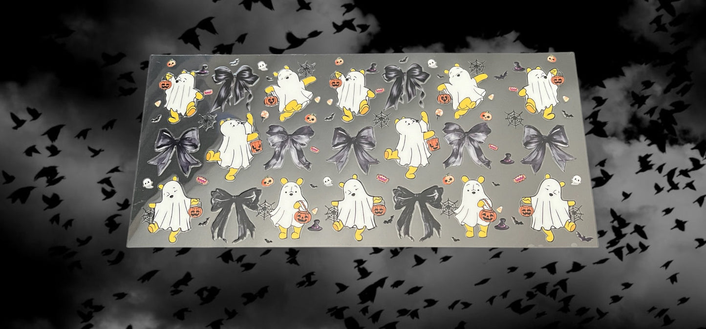 Halloween Bear Ghost w/Bows-Holiday 16oz UV DTF Double Sided Cup Wrap