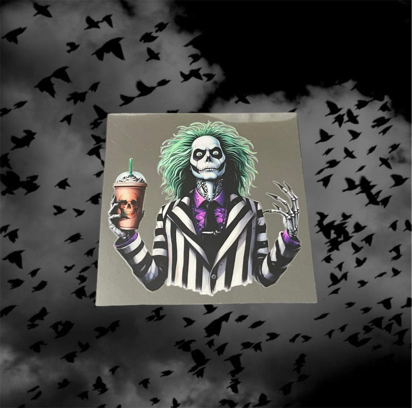 Halloween Horror Beetle Coffee-Holiday UV DTF Double Sided 4" Decal