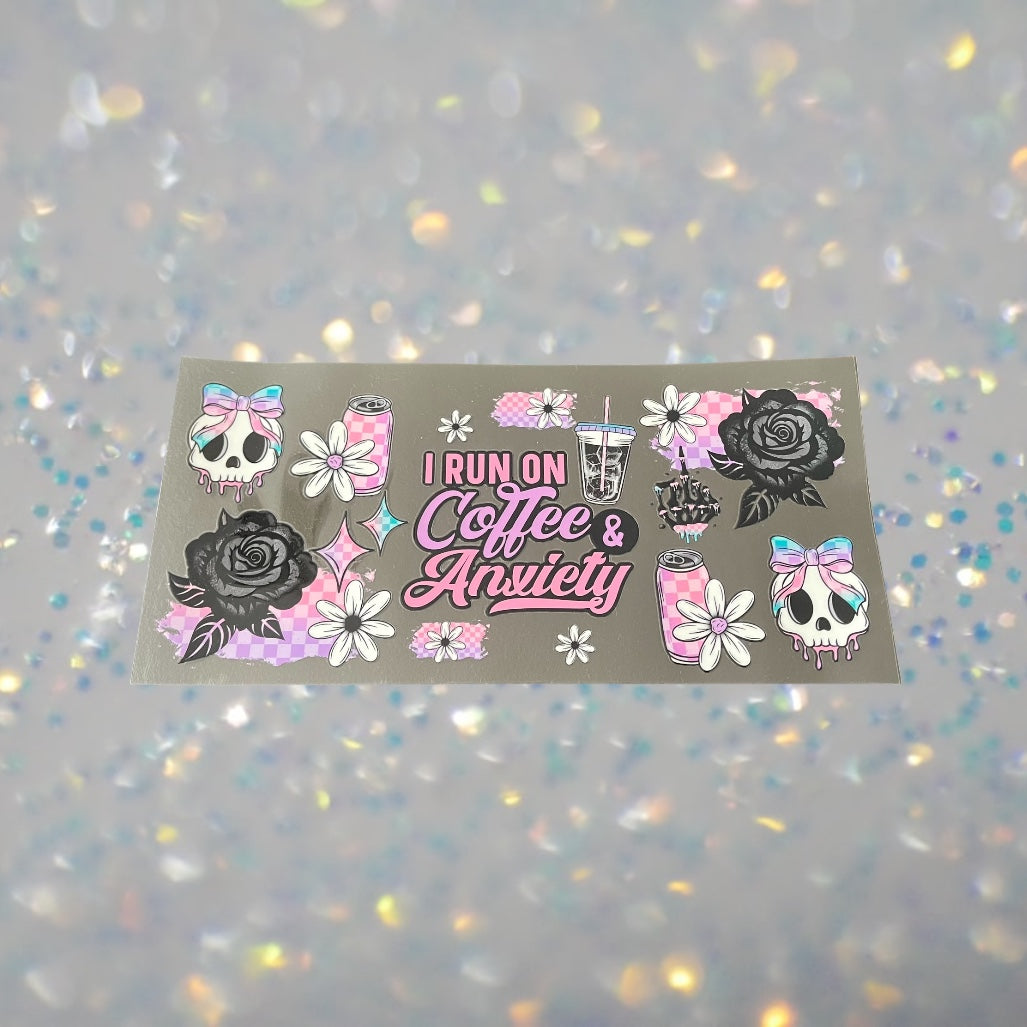 Coffee & Anxiety-16oz UV DTF Double Sided Cup Wrap