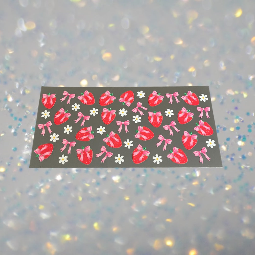 Strawberries w/Bows-16oz UV DTF Double Sided Cup Wrap