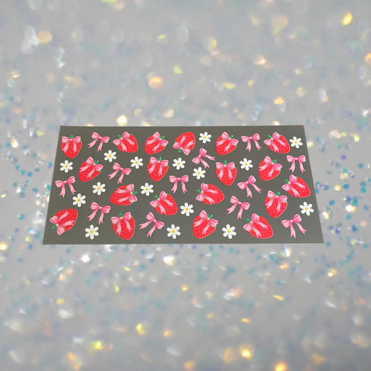 Strawberries w/Bows-16oz UV DTF Double Sided Cup Wrap
