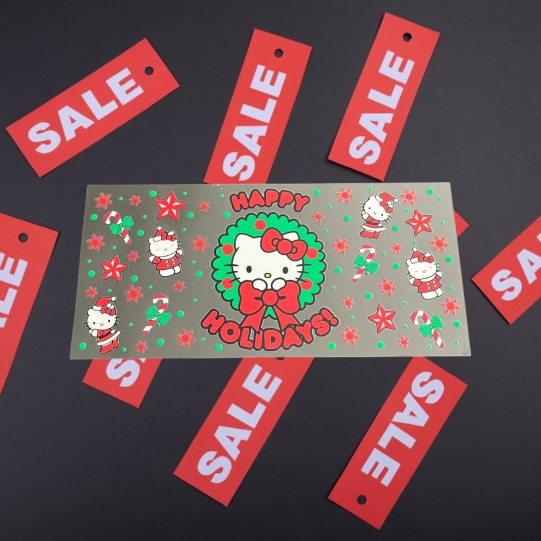 Christmas Kitty Happy Holidays!- CLEARANCE Holiday 16oz UV DTF Double Sided Cup Wrap