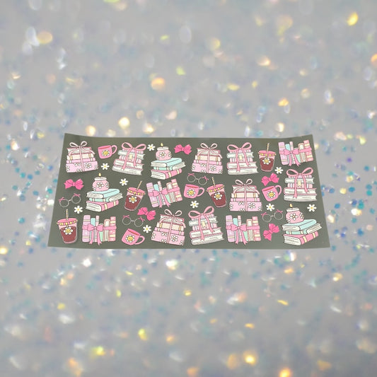 Pink Bows Coffee & Books-16oz UV DTF Double Sided Cup Wrap