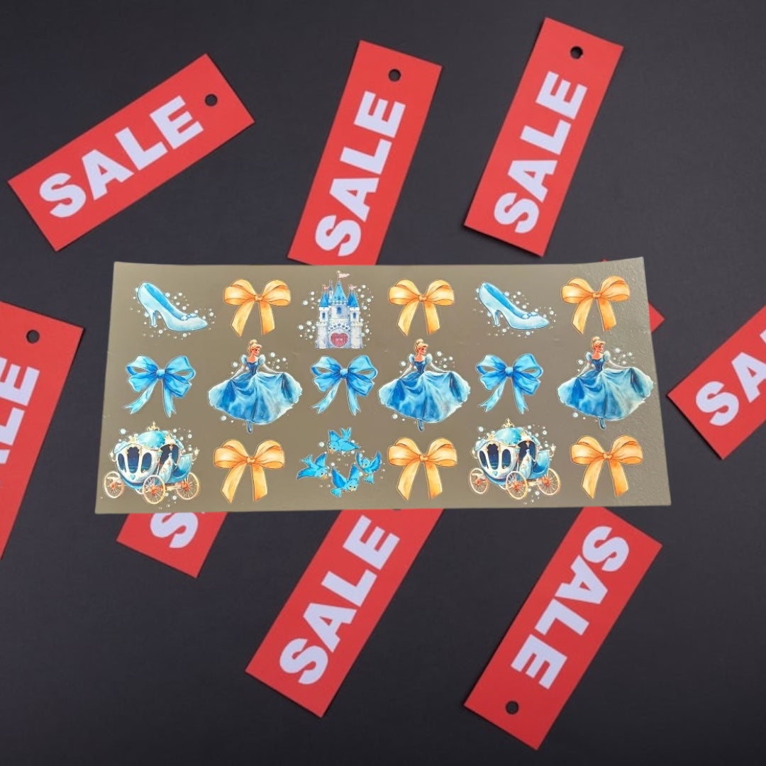 Cinderelly Princess w/Bows & Friends -CLEARANCE 16oz UV DTF Double Sided Cup Wrap