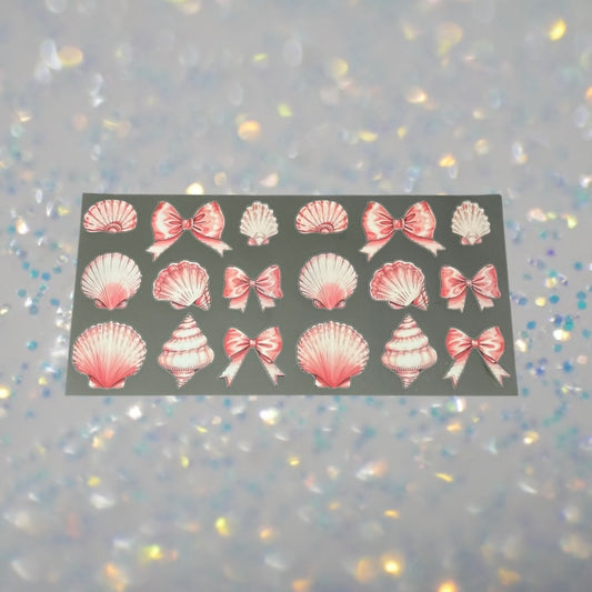 Pink Beach Shells w/Bows-16oz UV DTF Double Sided Cup Wrap
