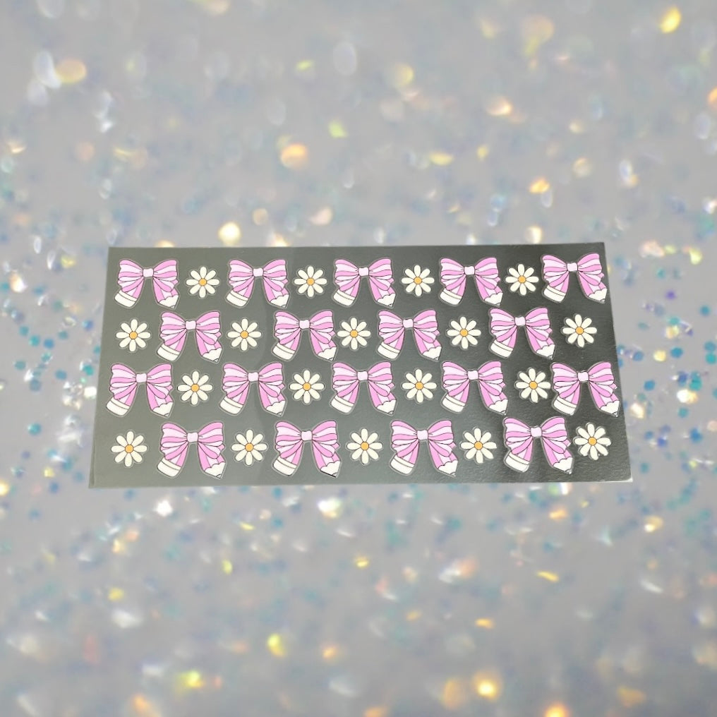 Teacher Pink Pencil Bows-16oz UV DTF Double Sided Cup Wrap