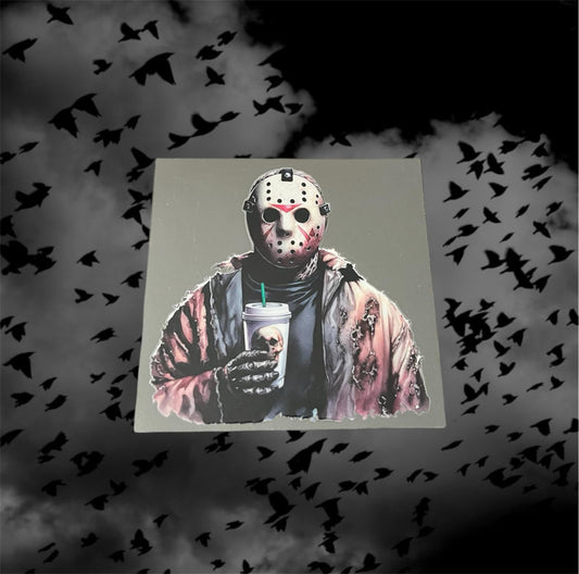 Halloween Jason Coffee-UV DTF Double Sided 4" Decal