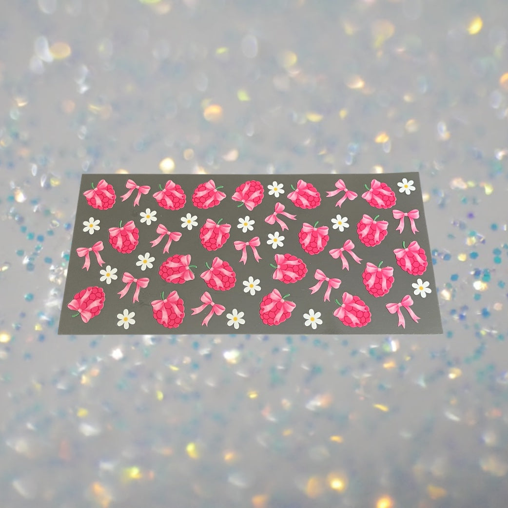Rasberries w/Bows-16oz UV DTF Double Sided Cup Wrap