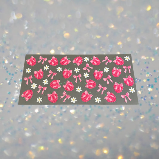 Rasberries w/Bows-16oz UV DTF Double Sided Cup Wrap