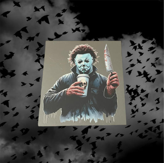 Halloween The Slasher Coffee-UV DTF Double Sided 4" Decal