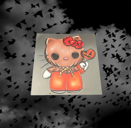 Halloween Scarecrow Kitty-UV DTF Double Sided 4" Decal