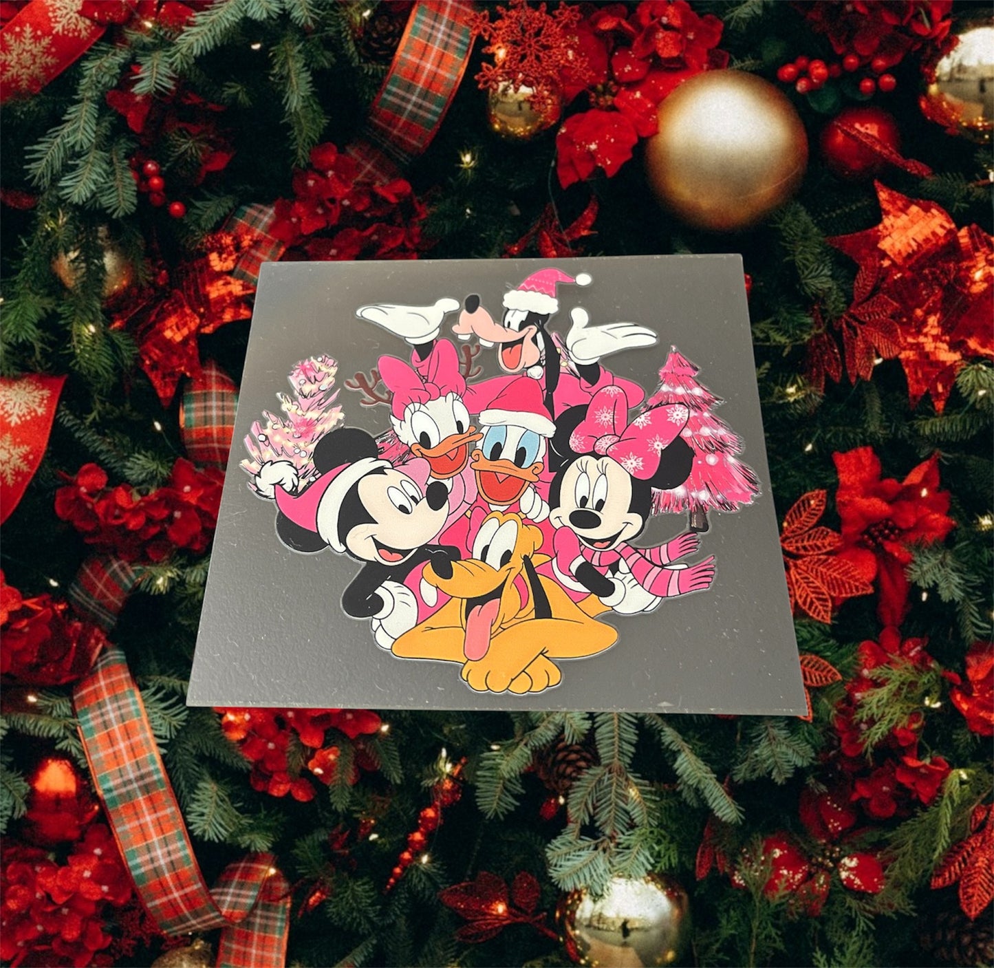Christmas Pink Mouse & Friends-Holiday UV DTF Double Sided 4" Decal