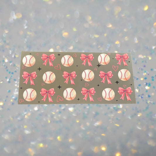 Baseball w/Pink Bows-16oz UV DTF Double Sided Cup Wrap